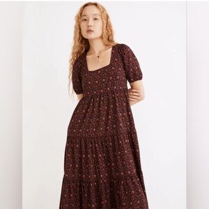 Madewell Aidy Square-Neck Tiered Midi Dress in Orchard Floral